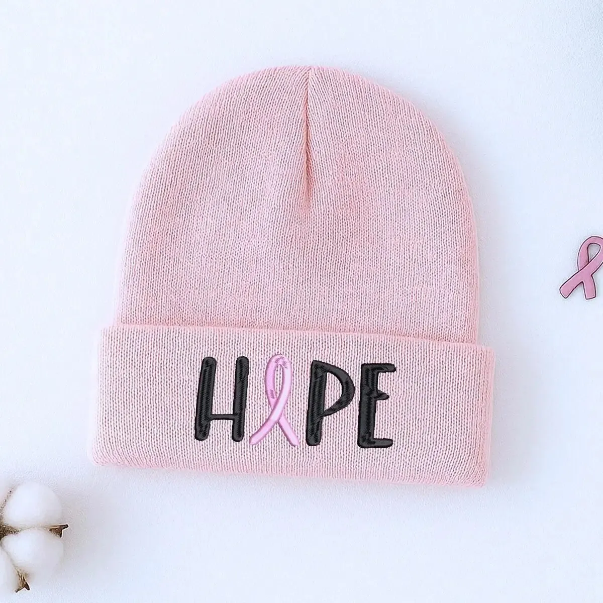 Custom Embroidered Breast Cancer Awareness Beanie, Embroidery Knit Cuffed Cap for Women Breast Cancer Gifts sold by Embroly product image thumbnail 2