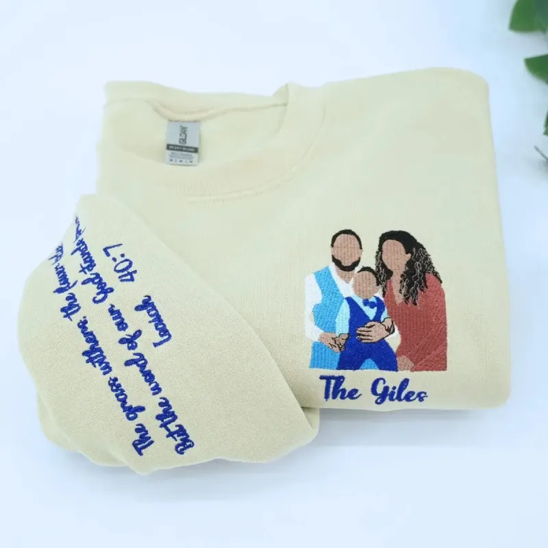 Personalized Hoodie Gift for Wife with Custom Family Photo made by Embroly
