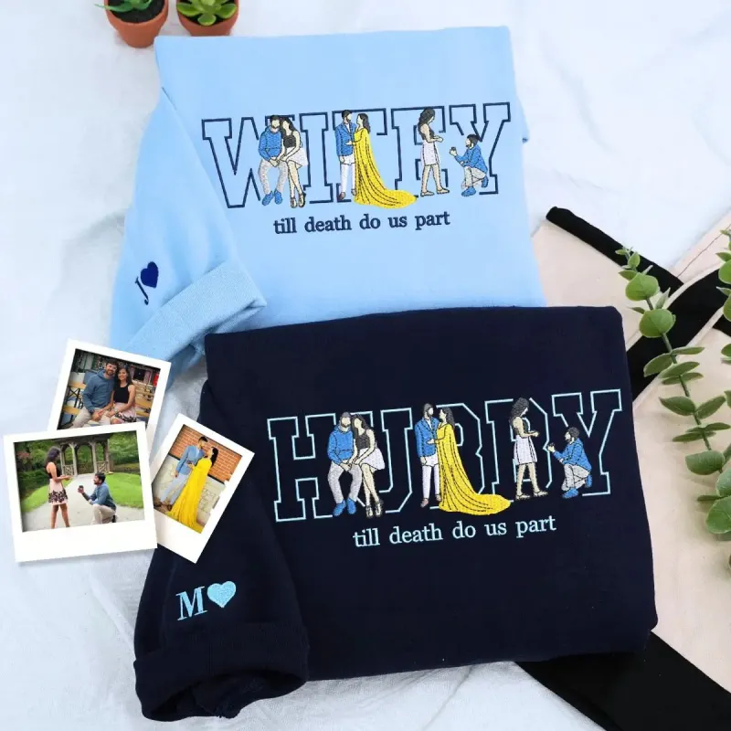 Personalized Wedding Gift Sweatshirt or Hoodie - Custom Embroidered Love Portrait from Friend sold by Embroly