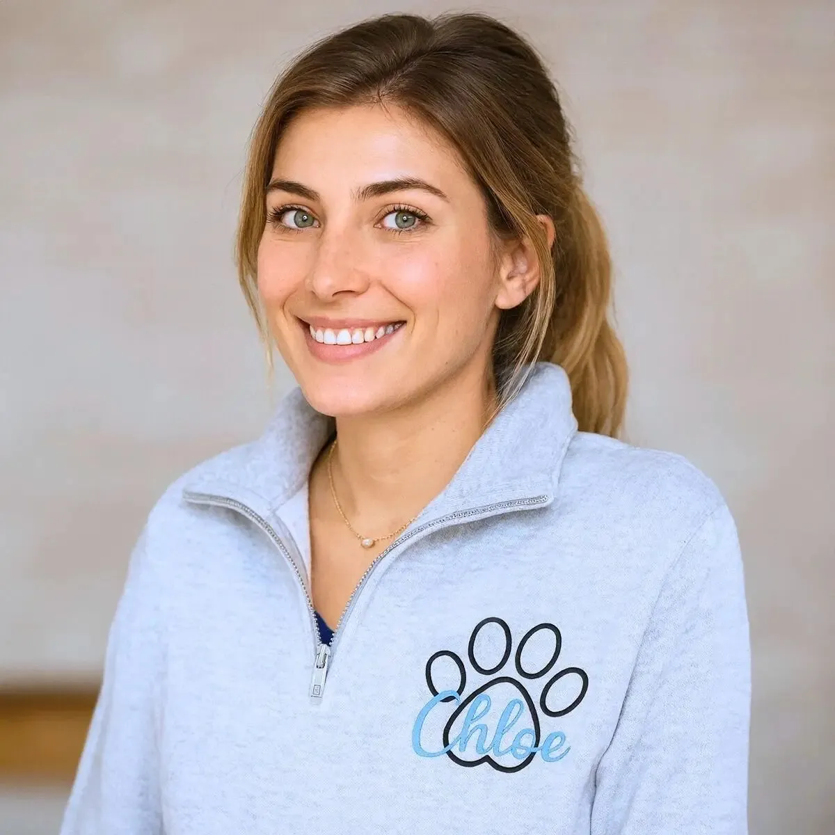 Custom Veterinarian Embroidered Quarter Zip Sweatshirt with Paw and Name on Chest, Veterinarian Graduation Gifts sold by Embroly product image thumbnail 2