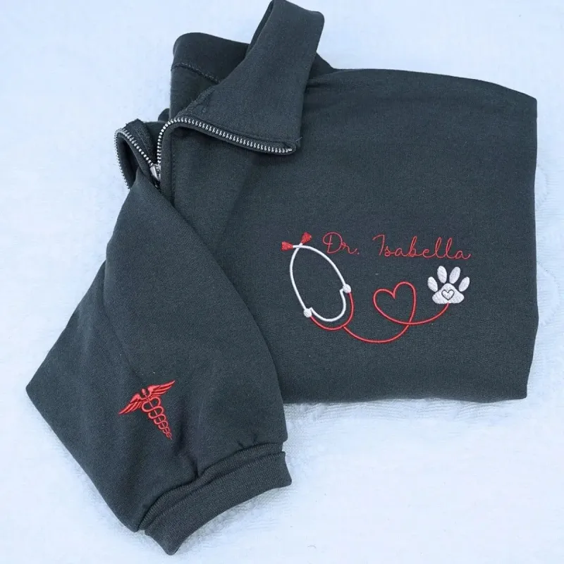 Custom Embroidered Vet Tech Quarter Sweatshirt with Name on Chest, Vet Tech Gifts sold by Embroly