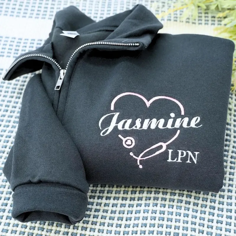 Personalized Embroidered Nurse Quarter Zip Sweatshirt, Nurse Graduation Gift sold by Embroly