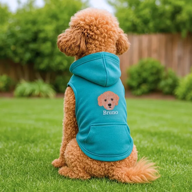 Personalized Dog Hoodie with Embroidered Dog Portrait from Photo, Custom Dog Clothes Outdoor Dog made by Embroly