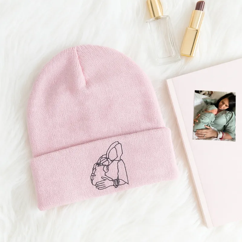 Custom Mom Beanie with Embroidered Portrait from Photo, Personalized Mother's Day Gifts sold by Embroly