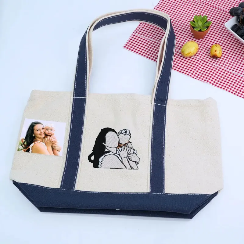 Personalized Mom Tote Bag with Embroidered Portrait fom Photo, Unique Mother's Day Gifts made by Embroly
