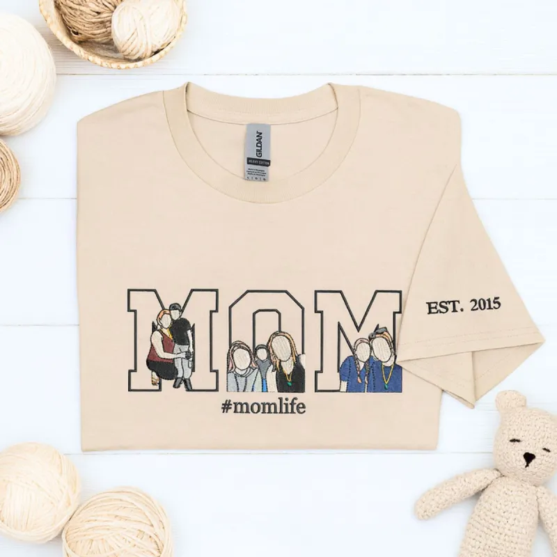 Custom Mom Life Shirt with Embroidered Portrait Photo, New Mom Shirt, Gift for Mom sold by Embroly