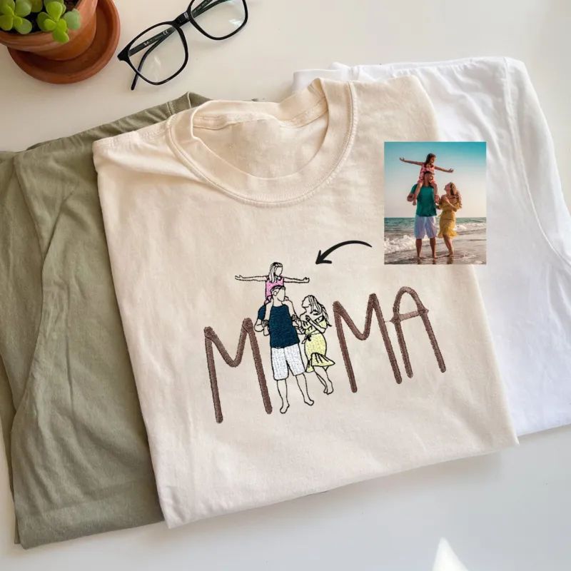 Mama Embroidered Shirt, Custom Embroidered Tee With Portrait From Your Photo, Mama Gift sold by Embroly