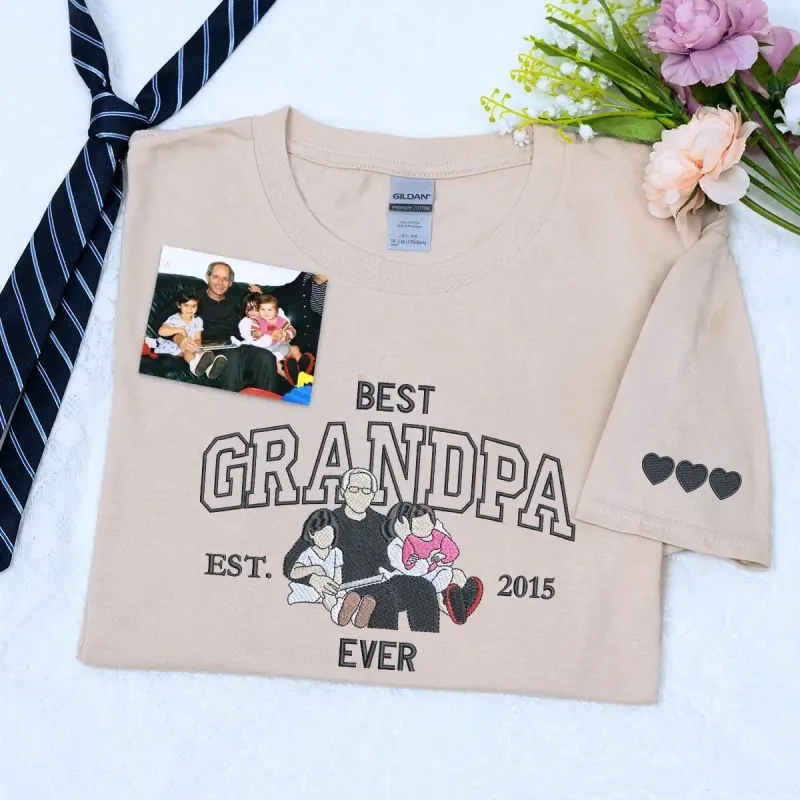 Custom Best Grandpa Ever Shirt with Embroidered Portrait from Photo, Best Gifts for Grandpa sold by Embroly