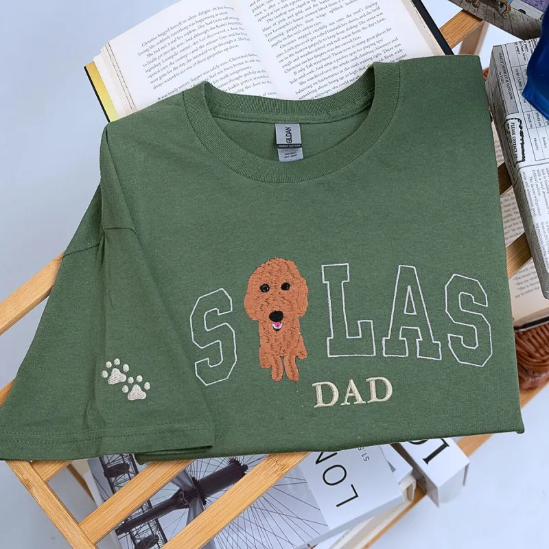 Custom Best Dog Dad Shirt With Pet Portrait from Photo, Embroidered Gift for Dog Dad sold by Embroly