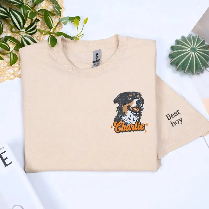 Custom Dog T-Shirt with Dog Face Portrait from You Picture sold by Embroly