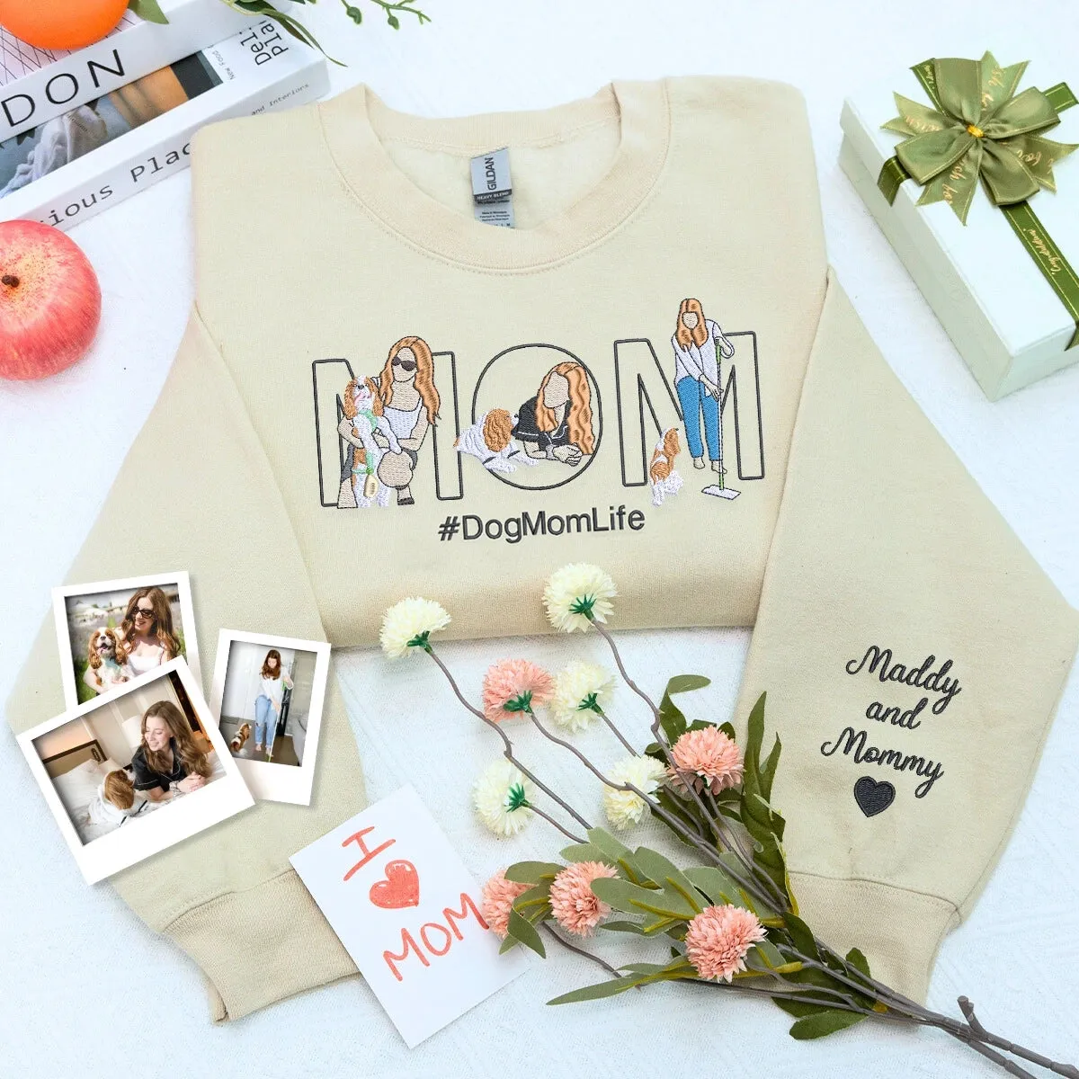 Dog Mom Sweatshirt, Embroidered Gift for Dog Mama from Your Photo or Nick Name sold by Embroly