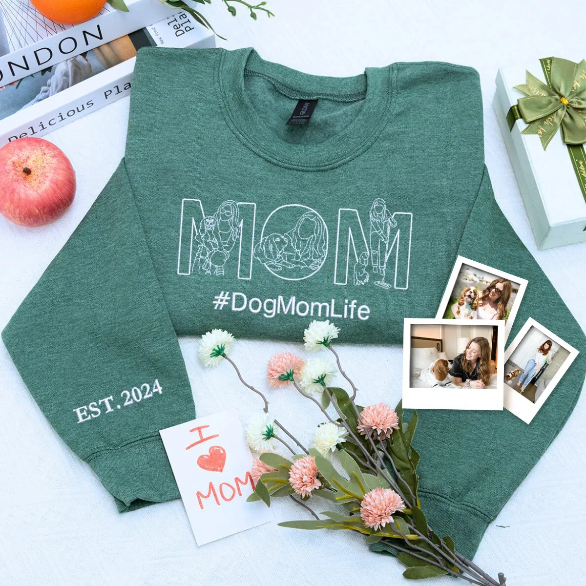 Dog Mom Sweatshirt, Embroidered Gift for Dog Mama from Your Photo or Nick Name sold by Embroly product image thumbnail 2