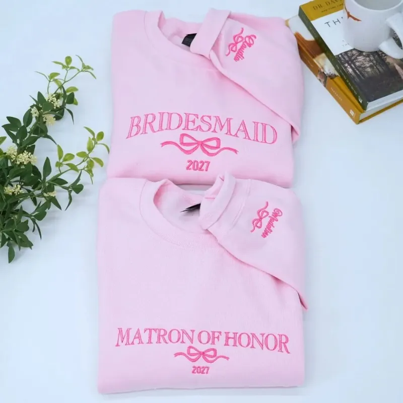 Custom Bridesmaid Sweatshirt, Embroidered Maid of Honor Sweatshirt,  Bridal Shower Gift Ideas For Bride sold by Embroly