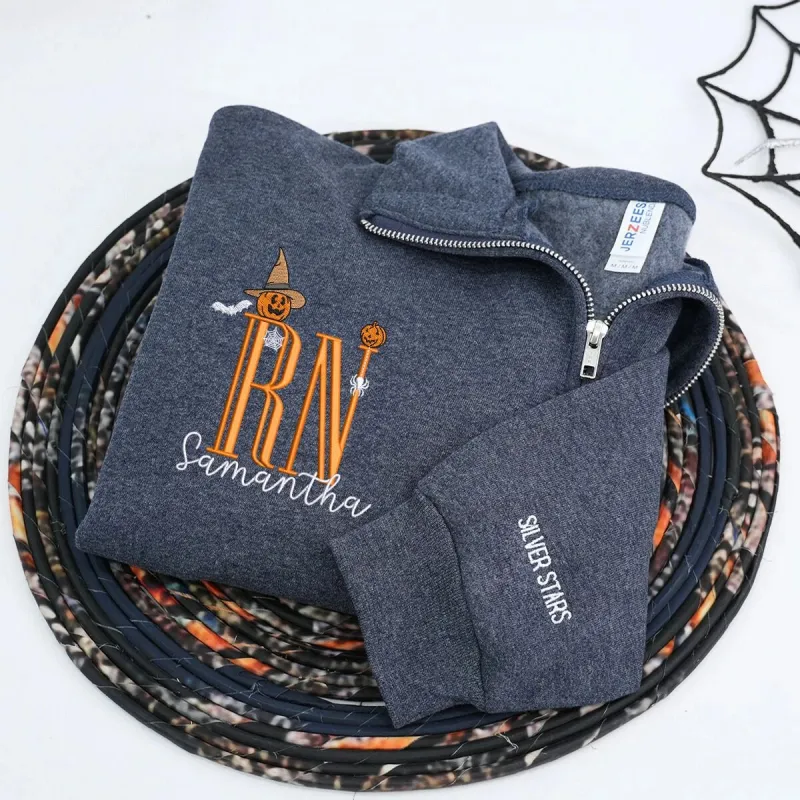 Custom Halloween Nurse Quarter Zip Sweatshirt, Embroidered Halloween Gift for Nurse sold by Embroly