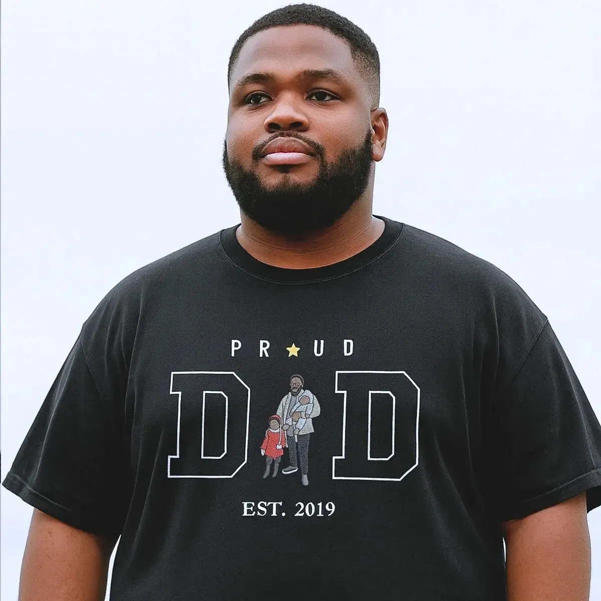 Custom Proud Dad Shirt with Embroidered Portrait Photo and Text on Sleeve, Gift for Dad sold by Embroly product image thumbnail 2