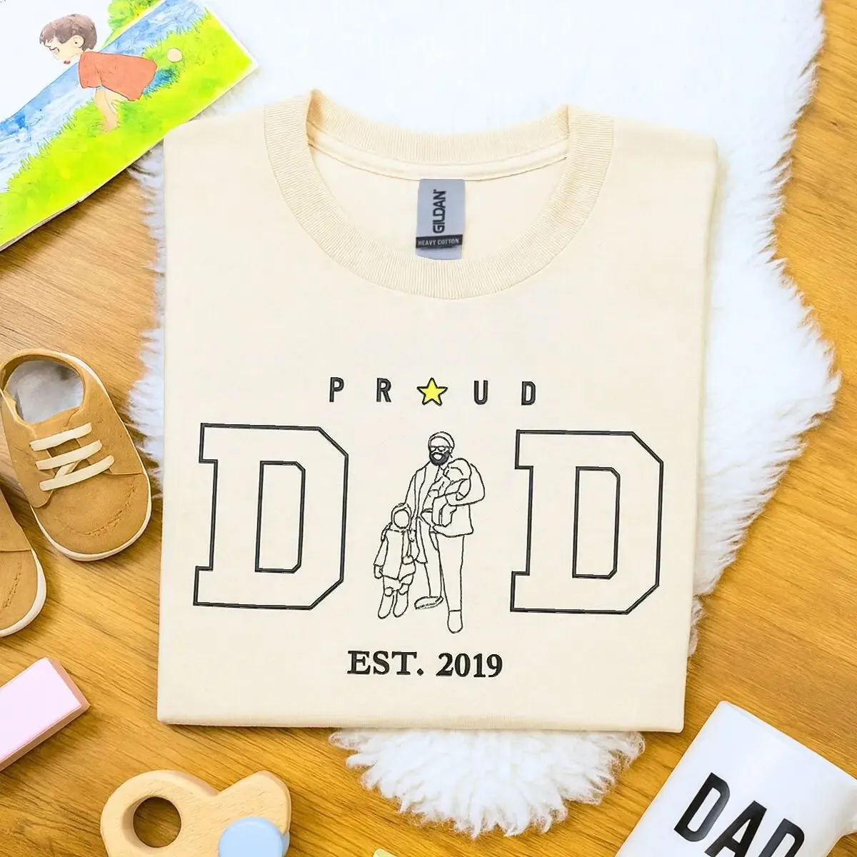 Custom Proud Dad Shirt with Embroidered Portrait Photo and Text on Sleeve, Gift for Dad sold by Embroly product image thumbnail 3