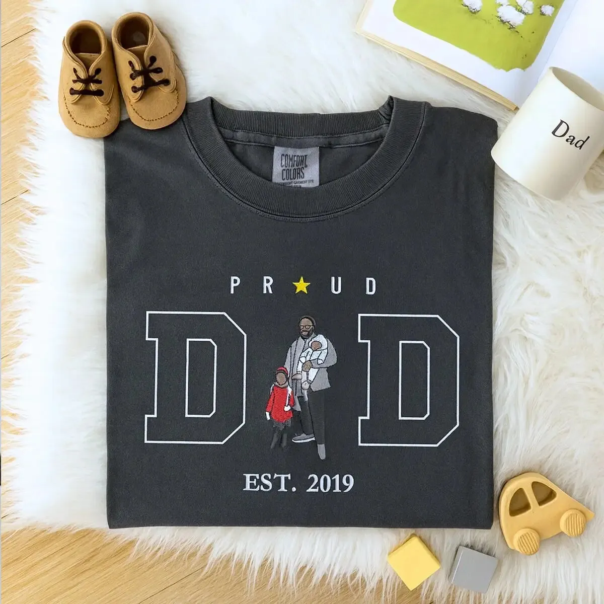 Custom Proud Dad Shirt with Embroidered Portrait Photo and Text on Sleeve, Gift for Dad sold by Embroly