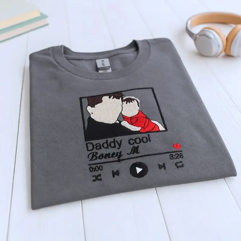 Personalized New Dad Shirts with Embroidered Photo Portrait and Favorite Song, Gift for Dad sold by Embroly