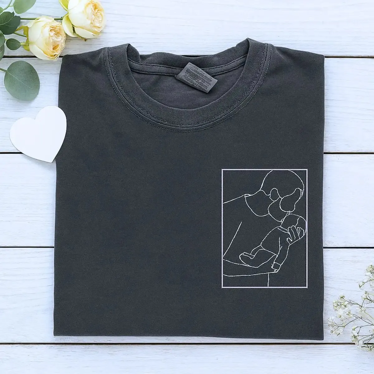 Personalized New Dad Shirts with Embroidered Photo Portrait and Favorite Song, Gift for Dad sold by Embroly product image thumbnail 5