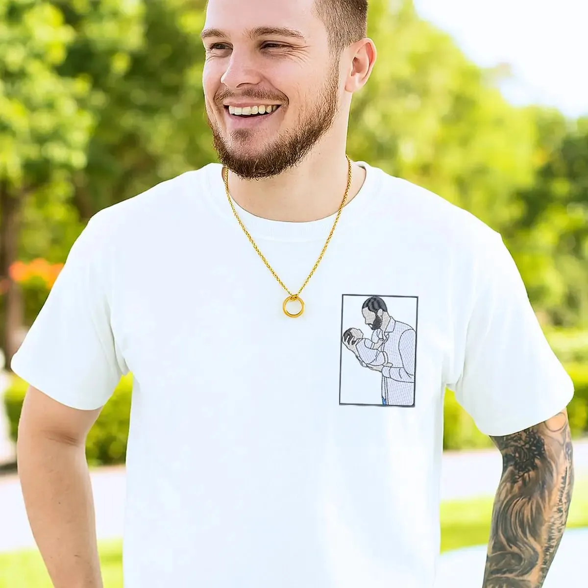 Personalized New Dad Shirts with Embroidered Photo Portrait and Favorite Song, Gift for Dad sold by Embroly product image thumbnail 3