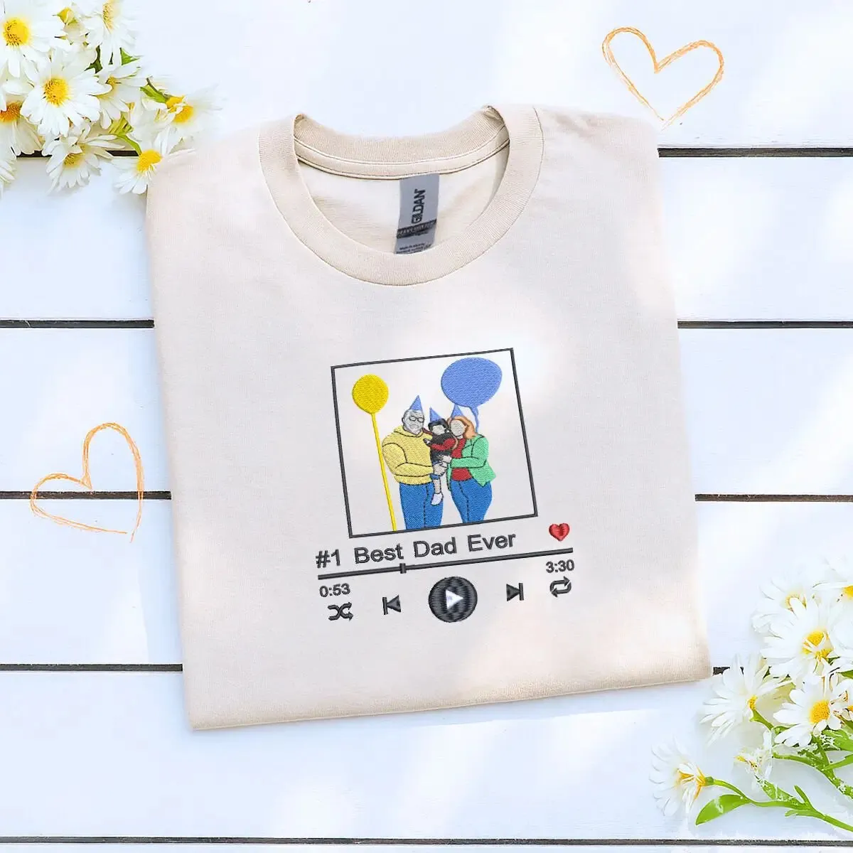 Personalized New Dad Shirts with Embroidered Photo Portrait and Favorite Song, Gift for Dad sold by Embroly product image thumbnail 4