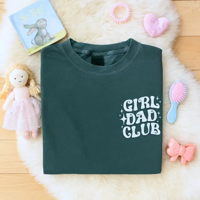 Custom Girl Dad Shirt with Kid Name on Sleeve, Embroidered Gift for Girl Dad sold by Embroly