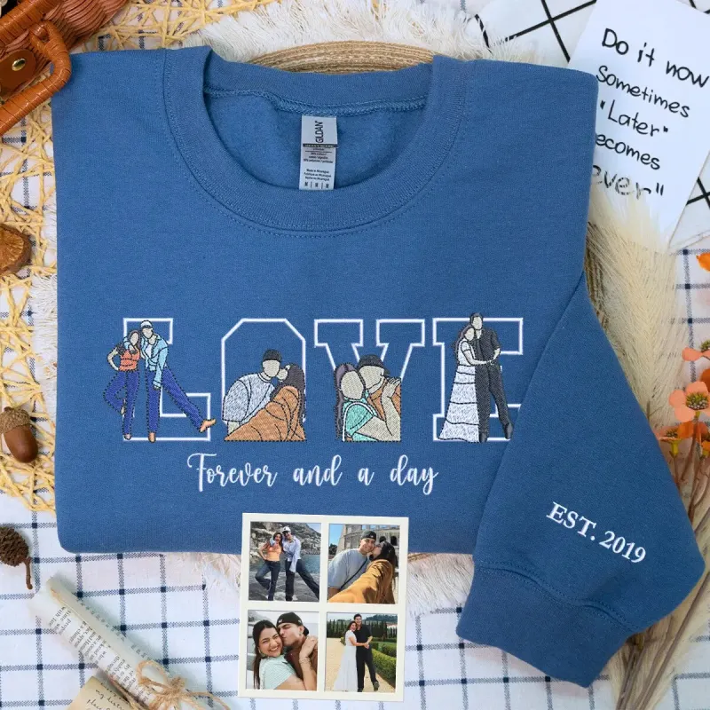 Custom Couple Love Life Photo Portrait Shirt, Sweatshirt or Hoodie, Personalized Embroidered Gift for Him Her sold by Embroly