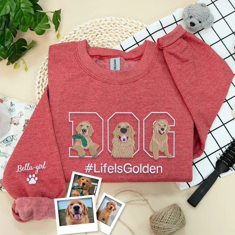 Custom Dog Life Shirt, Sweatshirt or Hoodie with Your Pet's Portrait Photo, Unique Embroidered Gift for Dog Mom Dog Dad sold by Embroly
