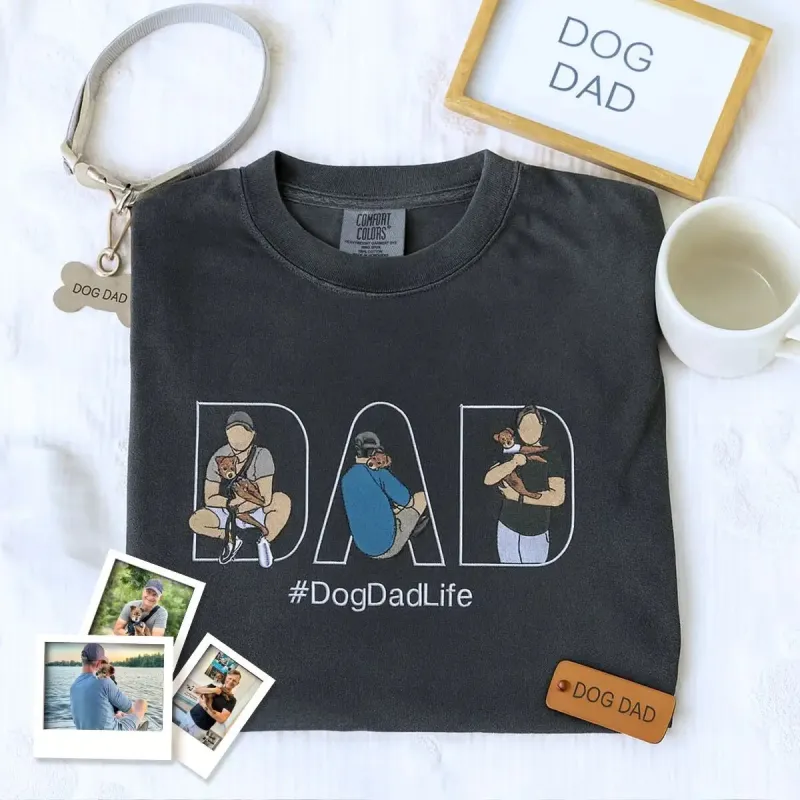 Custom Dog Dad Life Photo Shirt, Personalized Embroidered Gift for Dog Dad sold by Embroly