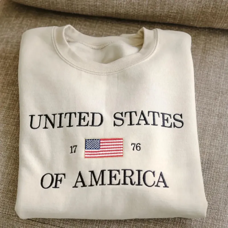 Embroidered United States of America 1776 Flag Sweatshirt - 4th of July Patriotic Apparel sold by Embroly