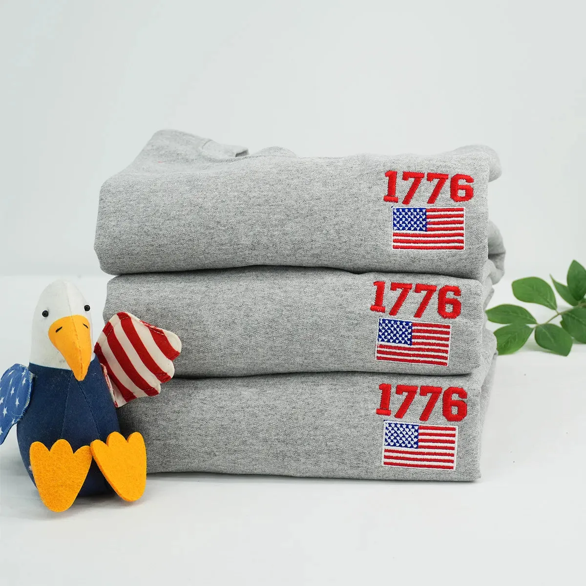 Embroidered 1776 American Flag Sweatshirt or Hoodie – 4th of July Patriotic Apparel sold by Embroly product image thumbnail 2