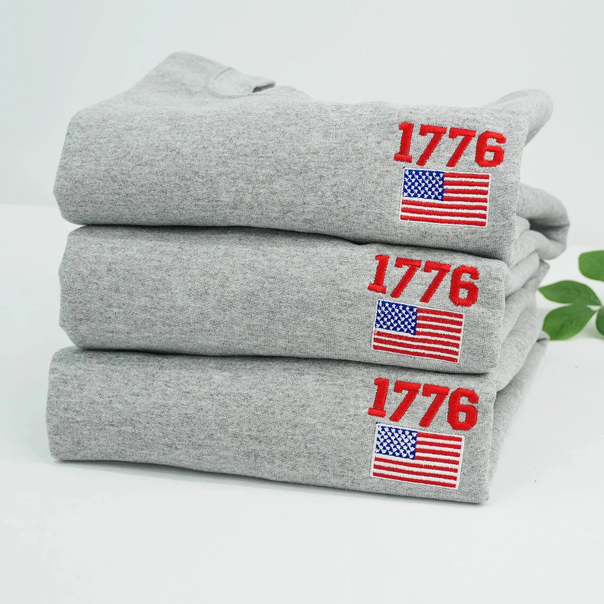Embroidered 1776 American Flag Sweatshirt or Hoodie – 4th of July Patriotic Apparel sold by Embroly product image thumbnail 4
