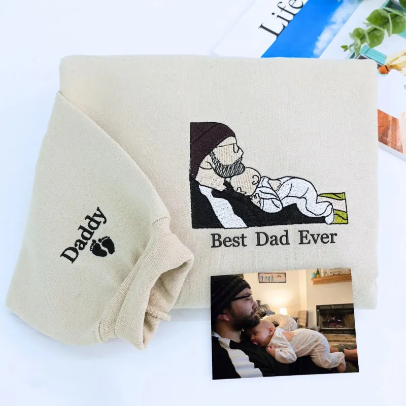 Custom Best Dad Ever Potrait Sweatshirt Or Hoodie, Personalized Embroidered Father's Day Gift for Dad sold by Embroly