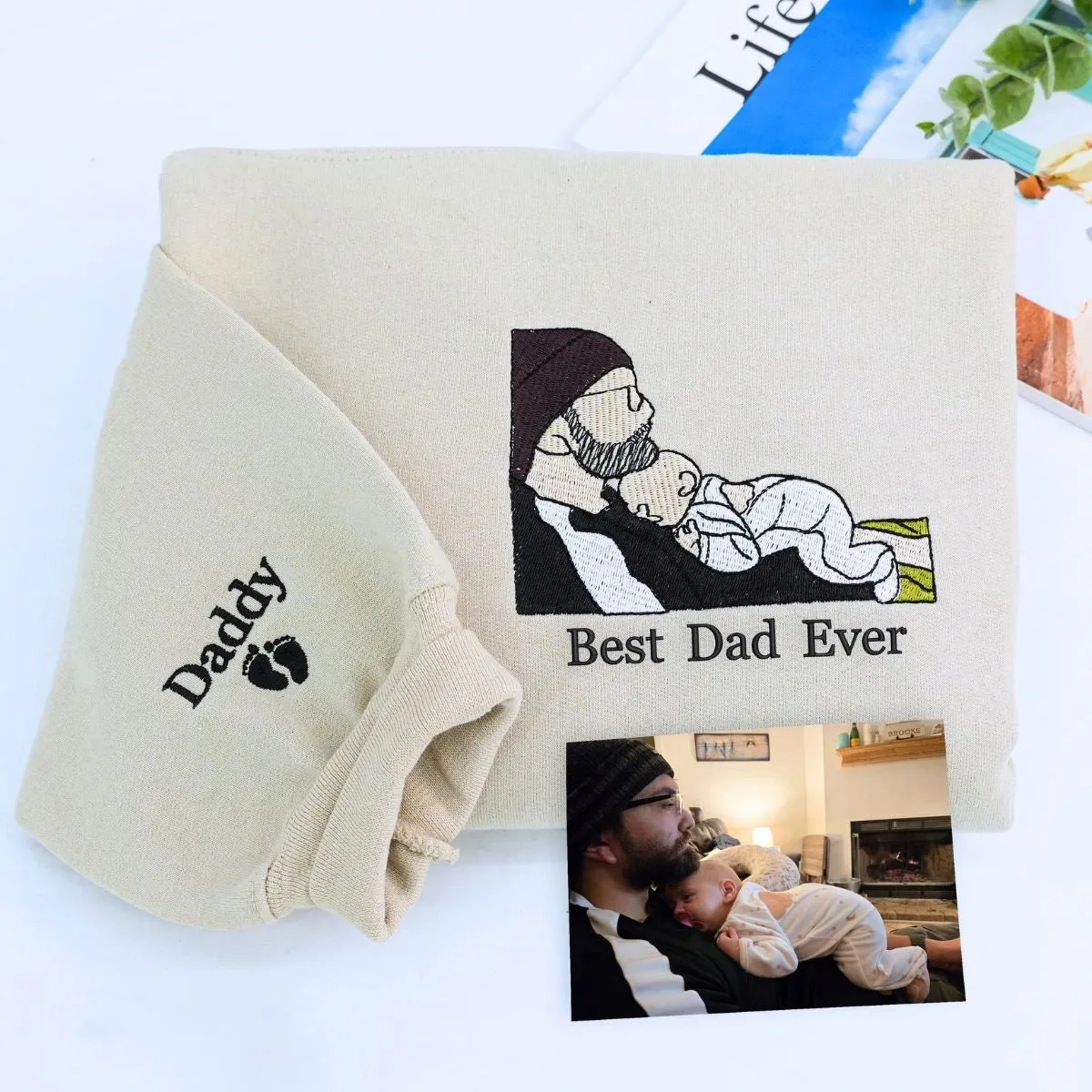Custom Best Dad Ever Potrait Sweatshirt Or Hoodie, Personalized Embroidered Father's Day Gift for Dad sold by Embroly