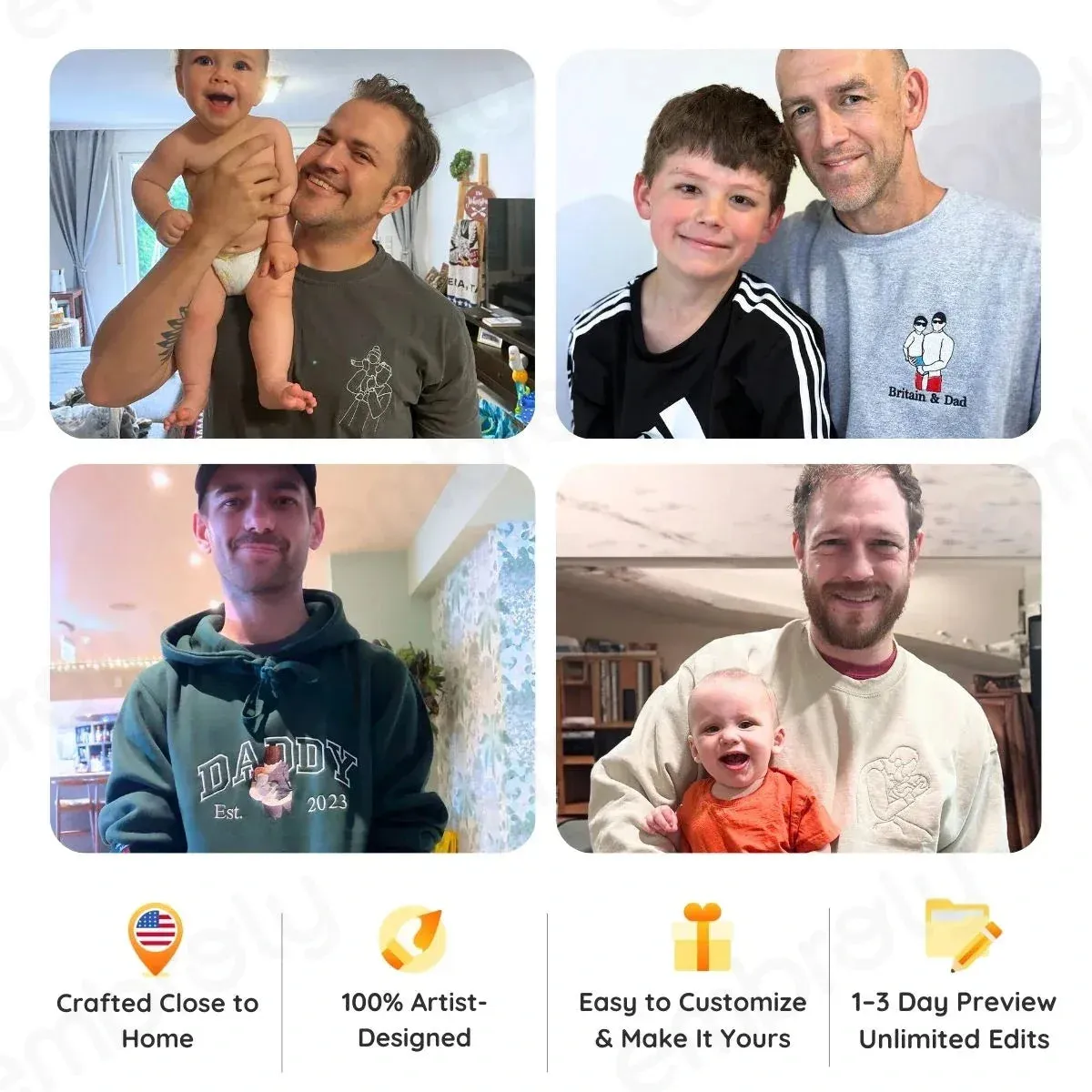 #Dadlife Custom Comic Photo Shirt, Sweatshirt or Hoodie, Embroidered Father’s Day Gift for Dad sold by Embroly product image thumbnail 5
