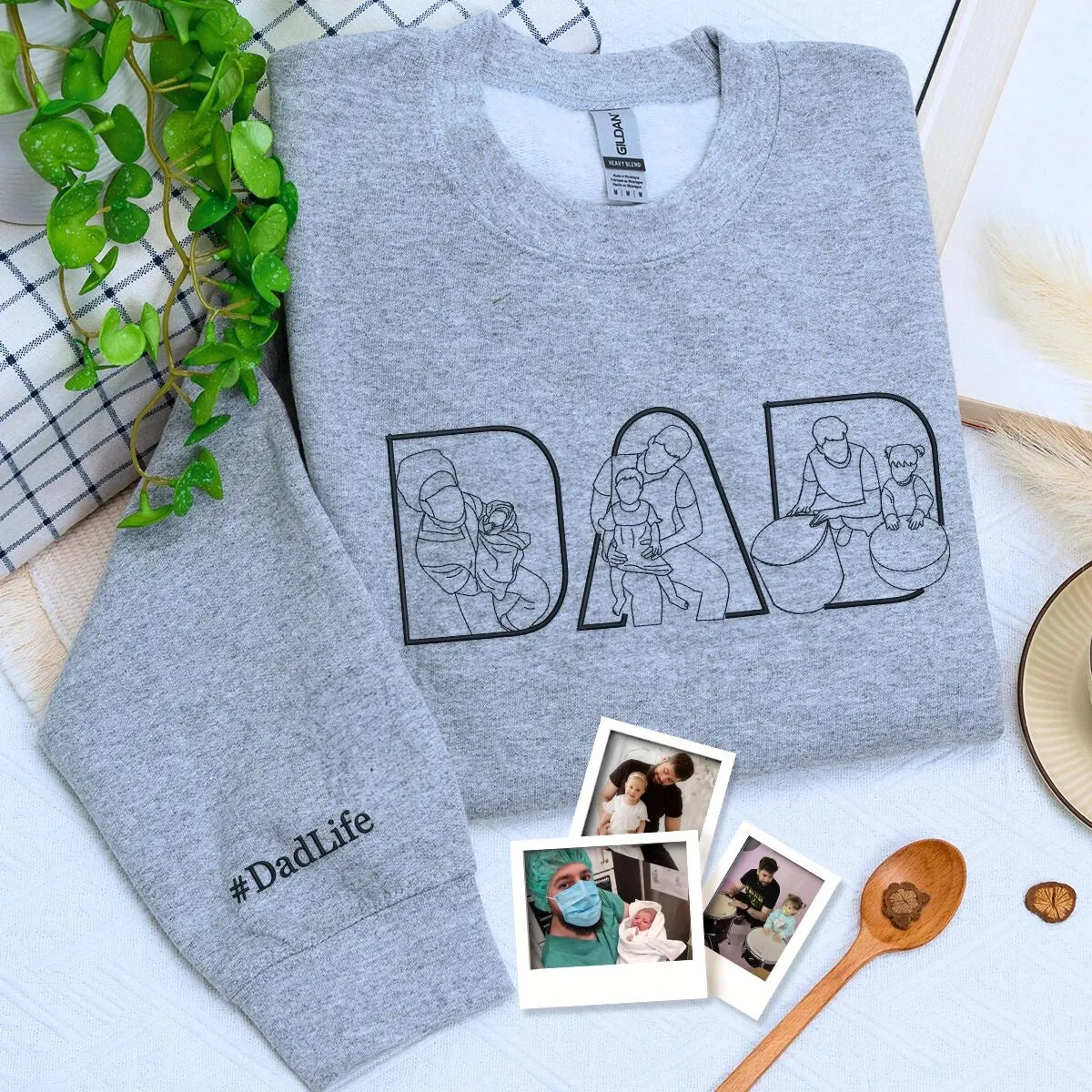 #Dadlife Custom Comic Photo Shirt, Sweatshirt or Hoodie, Embroidered Father’s Day Gift for Dad sold by Embroly product image thumbnail 4