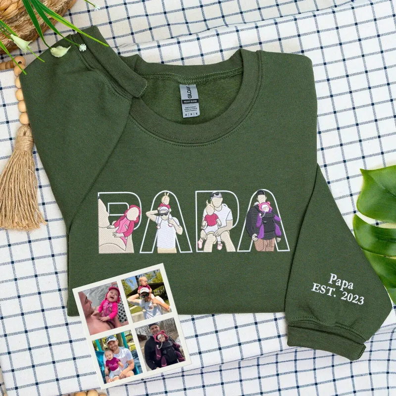 Personalized Papa Life T-Shirt with Embroidered Photo – Meaningful First Father's Day Gift - New Dad Sweatshirt or Hoodie sold by Embroly