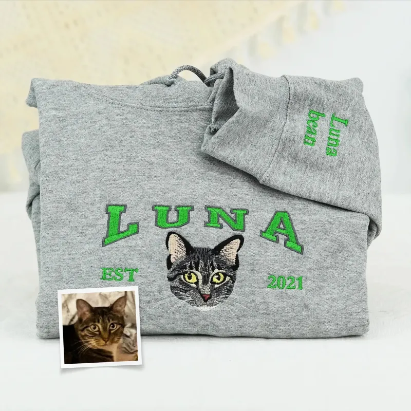 Father’s Day Custom Pet Photo & Name Embroidered Hoodie or Sweatshirt – Personalized Gift for Pet-Loving Dad and Grandpa sold by Embroly