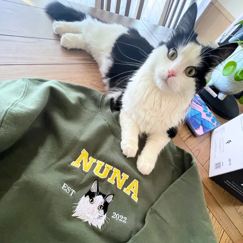 Personalized Father’s Day Gift for Pet Lovers – Custom Embroidered Pet Portrait Photo Sweatshirt or Hoodie sold by Embroly