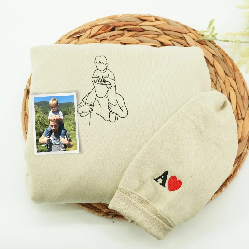 Father's Day Custom Outline Photo Embroidered Hoodie or Sweatshirt – Personalized Gift for Dad and Grandpa sold by Embroly