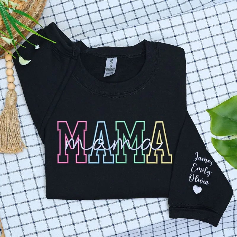 Custom Embroidered Mama Sweatshirt or Hoodie with Names on Sleeve, Gift for Mama sold by Embroly