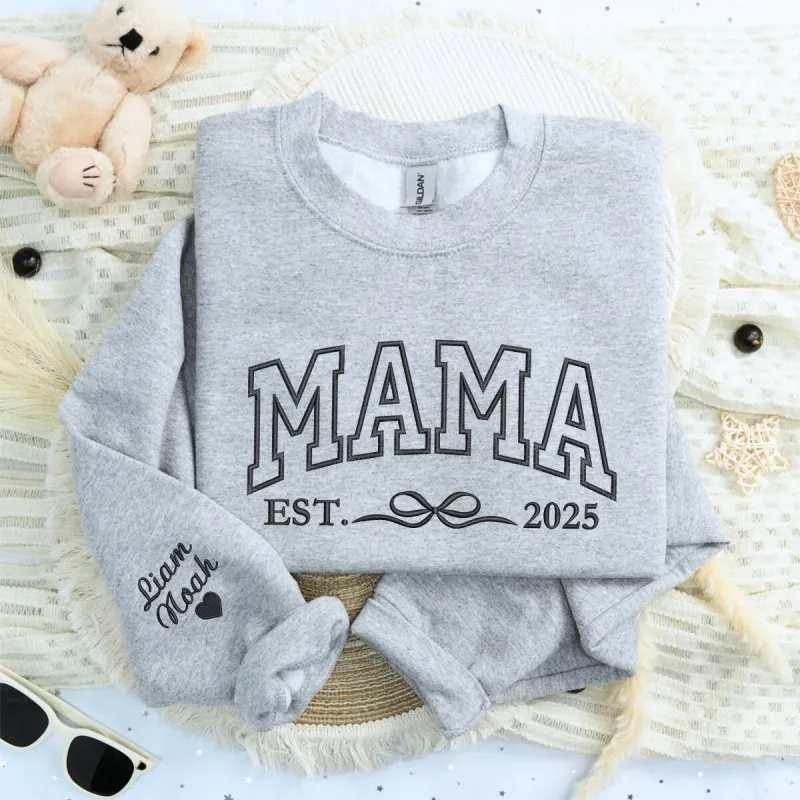 Mama with Coquette Bow Sweatshirt on Chest Sweatshirt or Hoodie, Embroidered Mother's Day Gift for Mom sold by Embroly