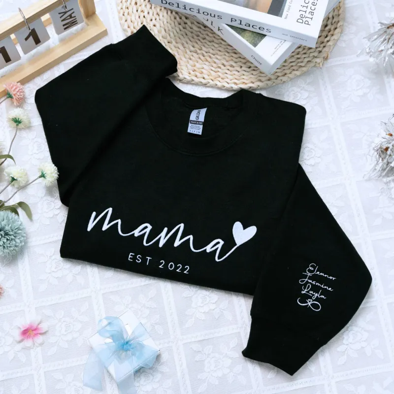 Mama Heart Sweatshirt or Hoodie, Custom Embroidered Mother's Day Gift for Mama sold by Embroly