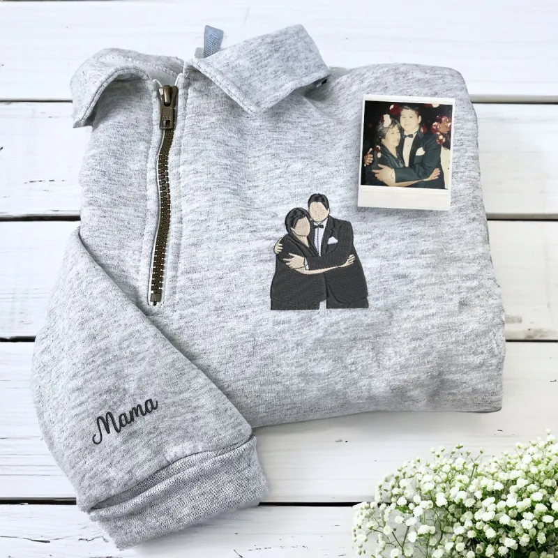 Mama with Photo Quarter Zip Sweatshirt, Custom Embroidered Mother's Day Gift For Mom Mama Mommy sold by Embroly