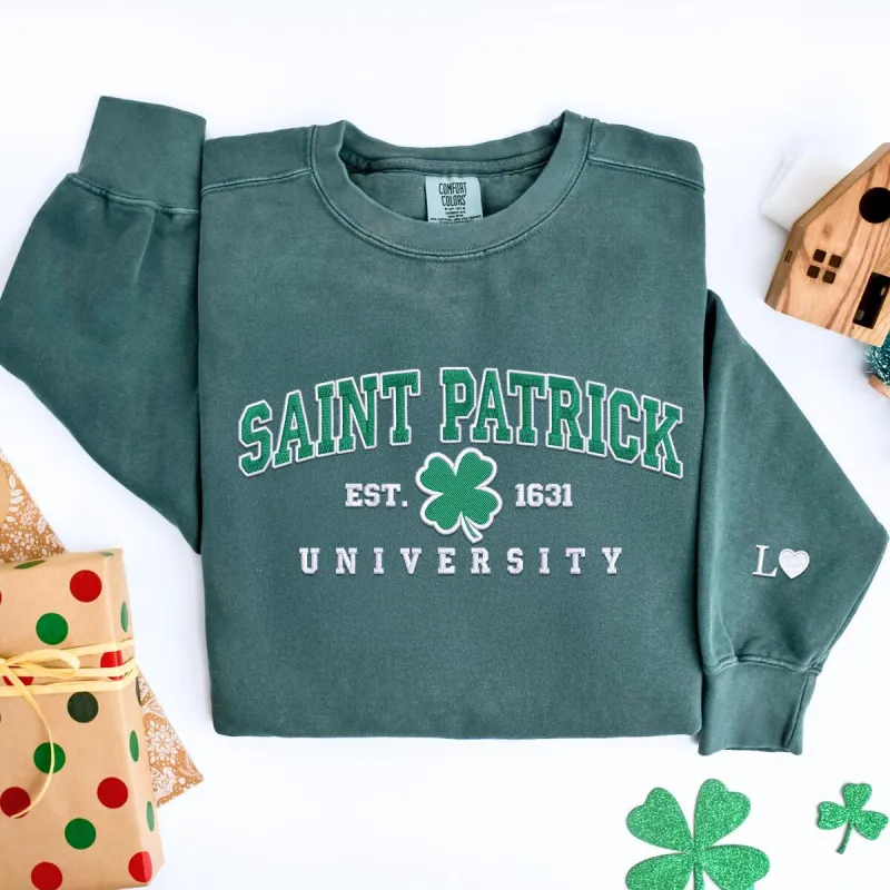 Comfort Colors Saint Patrick University T-Shirt or Sweatshirt, Custom Embroidered Gift for Irish Day sold by Embroly