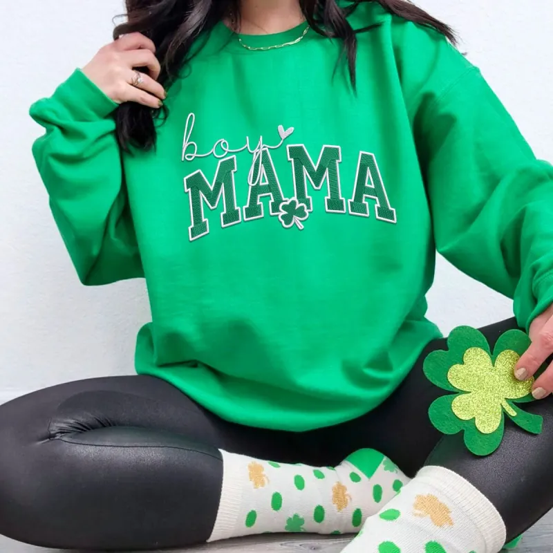 Boy Mama Saint Patrick's Day Sweatshirt or Hoodie, Custom Embroidered Gift for Boy Mama made by Embroly