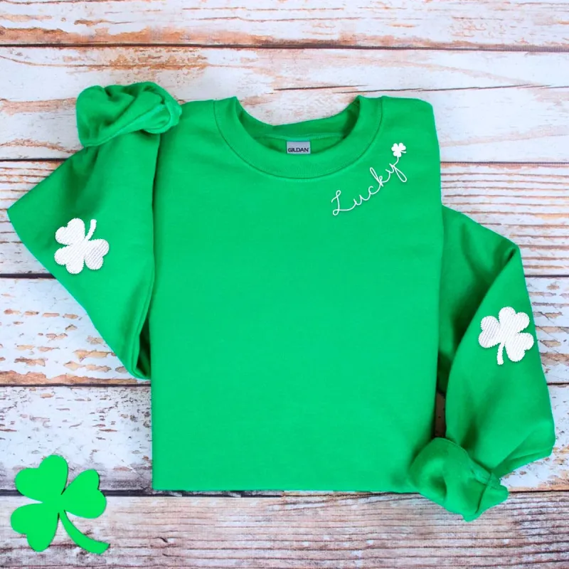 Shamrock on Elbow Sweatshirt or Hoodie, Custom Embroidered Lucky Gift for St Patrick's Day sold by Embroly