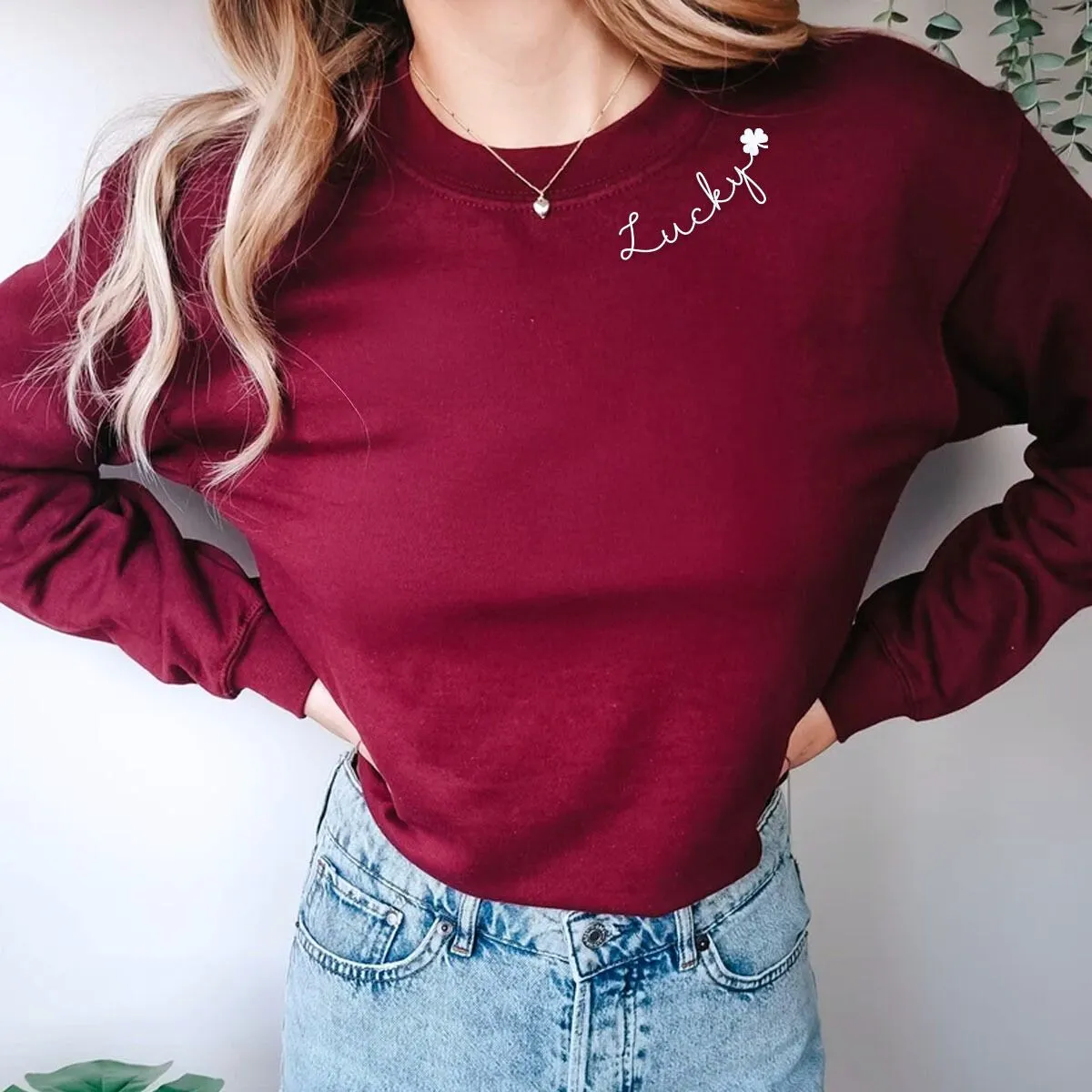 Shamrock on Elbow Sweatshirt or Hoodie, Custom Embroidered Lucky Gift for St Patrick's Day sold by Embroly product image thumbnail 2