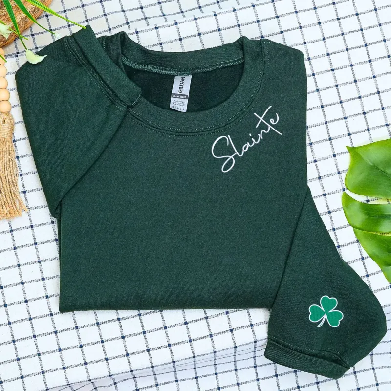 Slainte Sweatshirt or Hoodie, Personalized Embroidered for St Patrick's Day Gift made by Embroly