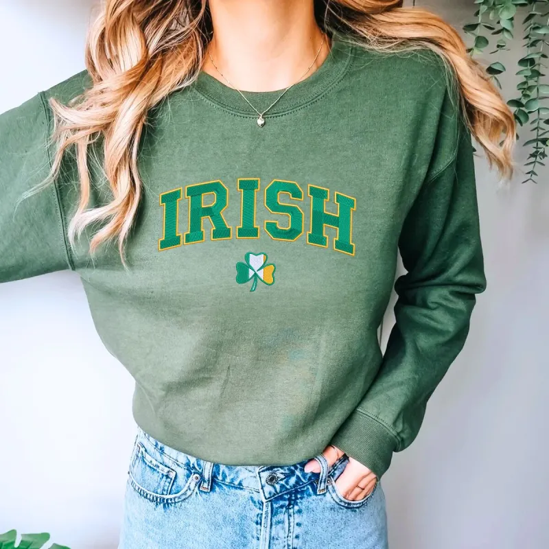 Personalized Gift for St Patrick's Day with Embroidered Irish Shamrock Flag Sweatshirt or Hoodie sold by Embroly